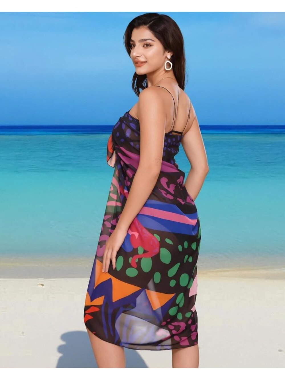 Women's Dark Purple Polyester Chiffon Beach Sarong Swimsuit Coverups Wraps - Picture 4 of 6